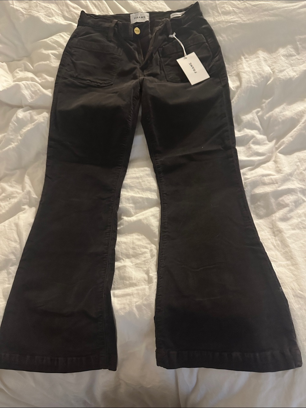 Frame Denim Black Flare Wide-Leg Jeans